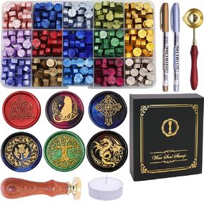 طقم ختم Swangsa Celtic Wax Seal مع حبات شمع الختم 450pcs ، 2 الأقلام والملعقة لحفل الزفاف ، الدعوات ، البطاقات ، المغلف ، عيد الميلاد