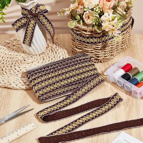 PLIGREAT 15 Yards Braid Trim 1.1 Inch Wide Gimp Basic Fringe Trim Fabric Gimp Sewing Polyester Braid Trim Ribbon for Costume DIY Crafts Curtain Home Decoration (Gold, Coffee)
