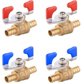 (Pack of 2) EFIELD 1/2 Inch Pex Crimp Shut Off Brass Ball Valves With Drop Ear, Hot and Cold With Butterfly Levels, NSF/ANSI 61