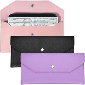 3pcs Cash Holder for Women,Reusable Cash Envelope Wallets for Women,3 Colors Leather Cashes Wallets for Woman,for Daily Travel, School to Hold Bank Cards, Receipts(Black,Pink,Purple)