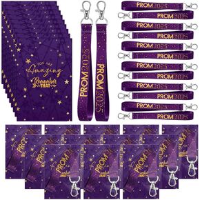 24 مجموعة PROM 2025 حفل التخرج تفضل PROM LANYARD CHEAIN CHAINDER CLASS OF 2025 KEYCAIN مع أكياس البطاقات للكلية (أسود)
