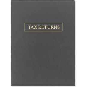 50 Pack, Tax Return Folders with Pockets, Grey Linen, Gold Foil