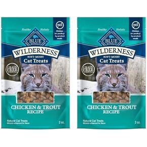Blue Buffalo Wilderness Grain Free Soft-Moist Cat Treats, Chicken & Trout 2-oz Bag (Pack of 2)