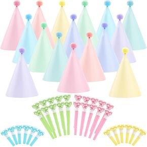 Qenk 48 PCS قوس قزح الحفلات القبعات الباستيل مخروط معكرون تحت عنوان عيد ميلاد الأطفال والبالغين ، دش الطفل ، زينة دش الزفاف