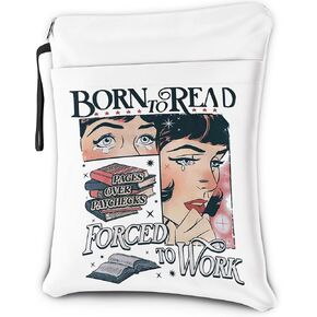 Funny Book Sleeve with Zipper, Born to Read Book Lover Gift for Teen Women Girl, White