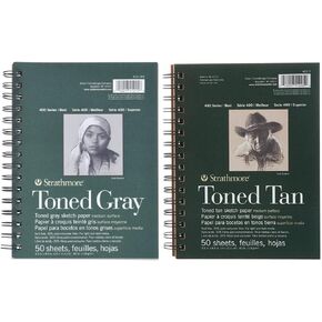 Strathmore Drawing 400 Series Toned Sketch Pad, Gray and Tan Bundle