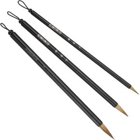 PATIKIL Calligraphy Brush, 3 Pack Watercolor Ink Painting Calligraphy Writing Brush Drawing Art Sumi-e Brush Steel Rod Handle for Beginner 3 Size Kit, Brown
