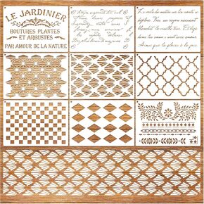 Stencys Script for Painting on Wood ، French Writing Check Stencils for Lawrsps Border Art Patterns for Wall Cabinets Tables Canvas Furniture (Check)