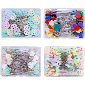 400 PCS دبابيس اللحف الملونة الزخرفية دبابيس مستقيمة لدبابيات الخياطة الحرف لنسيج مسطح رأس دبابيس دبابيس الزهور مجوهرات مع صندوق تخزين