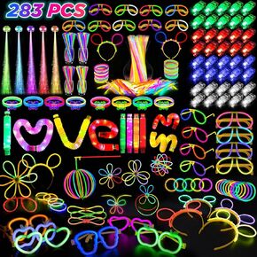 SHQDD 138 PCS Glow in the Dark Party Supplies, 24 PCS Glow Fiber Optic Wands, 14 PCS LED Glasses and 100PCS Glow Sticks Bracelets, Neon Party Favors for Glow Party, Wedding, Concert, Raves Birthday