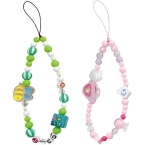2 Pieces Beaded Phone Lanyard Wrist Strap, Letter Square Little Bee Letter Square Planet Beaded Decoration Accessories