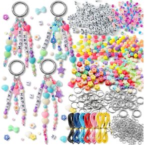Watinc Diy Keychain Make Make Crafts Kits ، حرف قابل للتعديل حبات Alphabet Beads سلسلة مفاتيح النجوم النجمة الأشكال حبات كبيرة ، سحر حقيبة مع لوازم الحلقة الرئيسية ملحقات المجوهرات Making (471 بكسل)