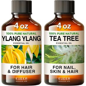 زيت Ylang Ylang الأساسي لزيت شجرة الجلد والشاي لمجموعة البشرة - 100 ٪ من الزيوت العطرية النقية الدرجة - 2x4 Fl Oz - Kukka