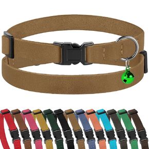 Muromto Breakaway Cat Collar Leather Soft Adjustable Pet Kitten Collars with Bell Pink Brown Blue Green Red (Brown)