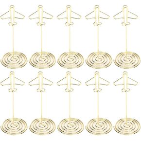 Memo Clips Holder Stand, Table Number Holder, Clip Photo Desktop Metal Business Card with Base Golden Airplane Shape Picture Wire Note Stand Wedding Name for Party Banquet Office Menu Meeting