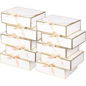 WLUSEAXI 10Pack White Gift Boxes, 10.6x7.8x3.1Inch Bridesmaid Proposal Box with Ribbons, Gift Boxes with Lids for Presents, Mother's Day, Wedding, Birthday Party, Anniversary