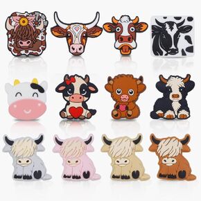 الخرزات البؤرية السيليكون البؤرية من Aposwow Cow 3D ، 12 مساءً كاريكاتير المرتفعات ، حبات السيليكون للسيليكون للأقلام المزينة بصنع سلسلة مفاتيح ، DIY Cute Aniamls قلادات الحرف ، توفيات الهدايا