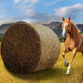 6x6 ft Large Round Bale Hay Net,Bale Hay Net Slow Feed for Horses & Livestock-Ultra Slow Feeder Hay Nets Knotless Fits Round Bales 4x4-5x5 Square Bales 3x3x8-4x4x8 with 1.6 inches Hole for Cows,Goats