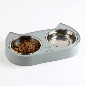 7 Ruby Road Plans Cat Bowls للقطط الداخلية والكيتي ، وعاء ماء مزدوج القطط مزدوج مع أطباق الحيوانات الأليفة من الفولاذ المقاوم للصدأ ومحطة تغذية السيليكون الرمادية ، وأوعية هريرة 6 أوقية للأطعمة الرطبة والجافة
