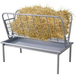 47.2" x 22.5" x 23.6" Heavy Duty Galvanized Steel Hay Feeder, Large Capacity 2 in 1 Grain & Hay Rack, Multiple Sided Pasture Hay Rack for Sheep Horses, etc