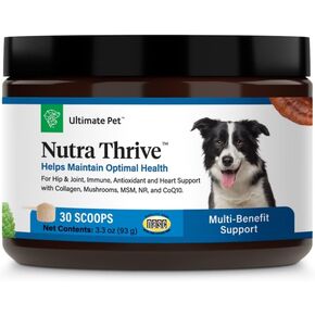 ULTIMATE PET NUTRITION Nutra Thrive™ Canine 40 in 1 Nutritional Supplement for Dogs, Powder Supplement for Dogs, Digestion and Immune Support, Vitamins, Minerals, Probiotics, Enzymes, 30 Servings