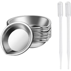 12 Pcs Stainless Steel Paint Trays Small Round Metal Palette Makeup Cosmetic Mixing Palette with 2 Pcs Plastic Pipettes for Artist Watercolors