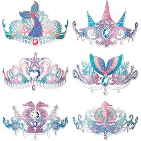 Konsait 12 Count Mermaid Party Hats ، Paper Mermaid Mermaid Mermaid Crown for Girls ، تفضل حزب حورية البحر بموجب إمدادات حفلات البحر