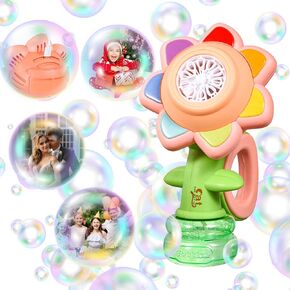 Sunflower Bubble Machine for Kids Automatic Flower Bubble Toy with Colorful Lighting for Toddlers Handheld 20000+Bubbles 3 Modes Fun Swing Dance Bubble Maker Blower Blaster Outdoor Toys Yellow