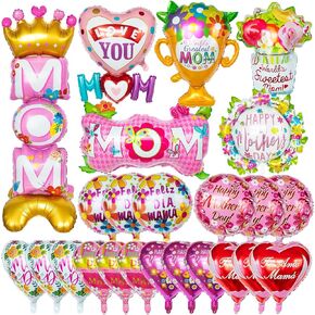 24 PCS Balloons Day Mothers ، عيد أم سعيد Mylar Balloon ، Feliz Dia Mama Foil Balloons لأفضل أمي على أي وقت مضى أمامية عيد ميلاد الأمهات اللوازم