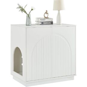 XL Cat Box Box Tipression Finter Box Pointure العلبة المربعة القمامة الكبيرة مع المدخل اليسار أو اليمين واثنين من أبواب فتحات الضغط ، كاربينيت تخزين مخفي (نسخة محدثة ، أبيض)