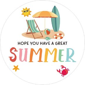 G2PLUS Summer Gift Stickers, 60 PCS Have A Great Summer Stickers, 2 Inch Round Beach Label Sticker for Envelope Seals, Gift Cards, Bags, Small Business, Hawaii Tropical Luau Party Favors