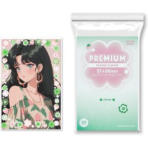 Four Leaf Clover Frame Sleeve, Polypropylene Card Protector for Kpop Album Photocards, PVC Free and Acid Free, 50 Sleeves Per Pack (57x88mm)