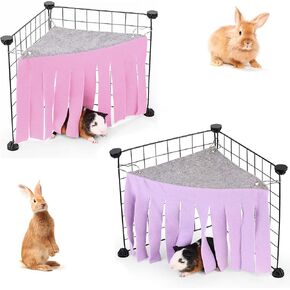 2 Pcs Guinea Pig Accessories for Cage - Small Animal Guinea Pig Corner Hideout Rabbit Guinea Pig Toys Stuff Hamster Hammock Castle for Cage Small Pets, Pink,Grey,Purple