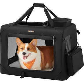 Feandrea Dog Crate ، حامل حيوان أليف قابل للطي ، L ، قفص الكلب الناعم المحمول ، نسيج أكسفورد ، شبكة ، إطار معدني ، مع مقبض ، جيوب تخزين ، 28 × 20.5 × 20.5 بوصة ، أسود updc70h