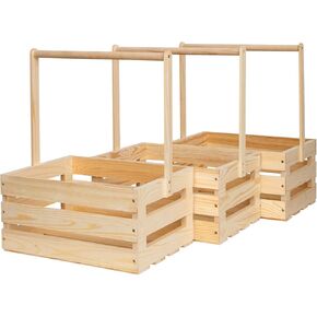 3 packs Wooden Crate With Hangers,Wood Baby Gift Crates,Wooden Crates For Storage With Handle ,Natural Solid Wood Storage Crates (3)