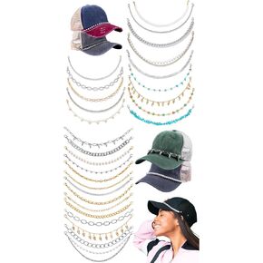 Wurosi 28pcs سلاسل Hat Trucker ، Spike Thorn/Turquoise/Pearl/Flower Hat Chain for Women Trucker Hats ،