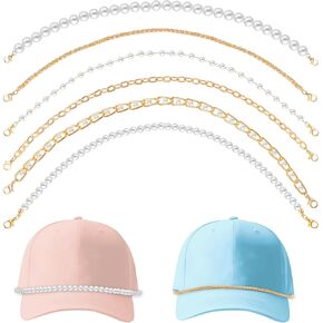 JIYIN 6PCS سلاسل HAT Trucker ، بيرل الذهب سلسلة القبعة الفاتورة ديكور القبعة المعادن سحر القبع