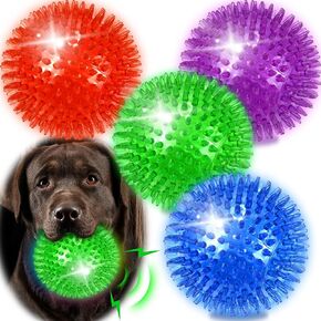 4 Pack 4.5" Light Up Squeaky Dog Balls, Spiky Dog Toy Balls for Medium Large Dogs