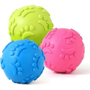 Interactive Dog Ball Toy, Durable Rubber Toys for Dog 20-60 lbs - 2.5 inch Diameter - Textured Surface - 3 Pack-Bule/Pink/Green