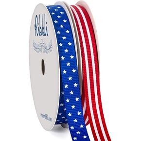 RIBBLI 2 ROLLS NROLS GROSGRAIN RIBBON ، 3/8 بوصات ، إجمالي 20 ياردة ، أحمر/أبيض/أزرق ، شريط النجوم والشريط ، الاستخدام ليوم التذكاري ، يوم المحاربين القدامى ، الرابع من يوليو ، يوم الرئيس ، الولايات المتحدة الأمريكية ، ديكورات الولايات المتحدة الأمريكية