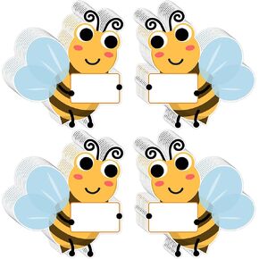 50PCS Bumble Bee Cutouts for Bulletin Board Decorations, Cute Bee Student Name Tags Nameplates for Kids Teacher Classroom Cubbies Desk Back to School Party Supplies, 5.9 x 5.5 inch