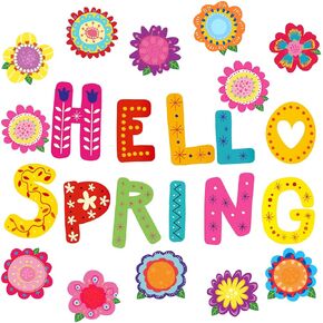 Hello Spring Cuts Spring Flower Cut Vultin Bulletin Decoration مع 100 PCS Glue Points for School Classroom Game Party Supplies (Cartoon Style ، 44 PCS)