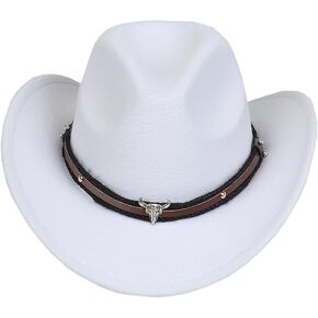 Women's Western Cowgirl Hat Men's Cowboy Hat Classic Roll Up Fedora Hat - Felt Cattleman Western Hats for Cowboys and Cowgirls White