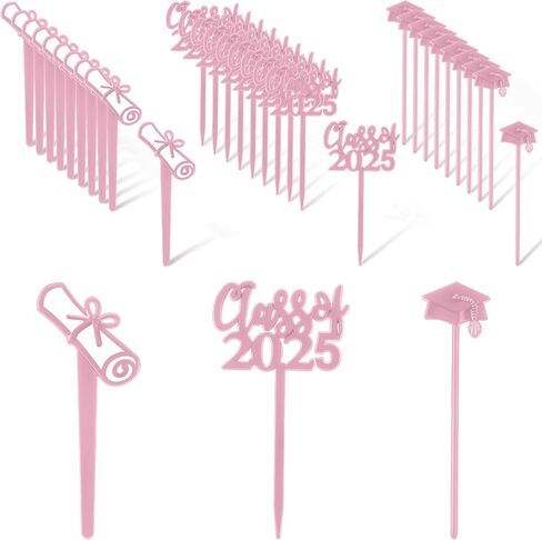 Boao 90 Pieces Class of 2025 Theme Graduation Cake Topper Plastic Cupcake Picks Graduation Cupcake Decorations for Party Supplies and Favors, 3 Styles(Pink) in Saudi Arabia