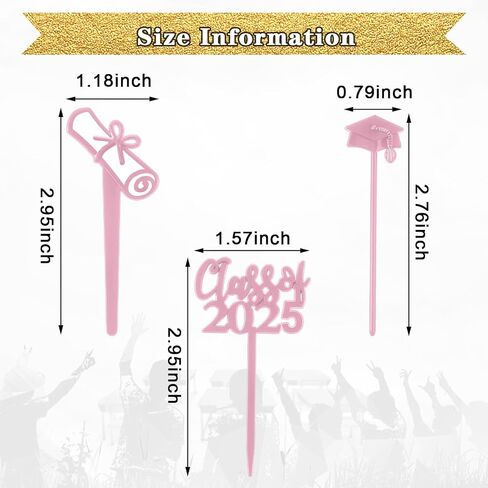 Boao 90 Pieces Class of 2025 Theme Graduation Cake Topper Plastic Cupcake Picks Graduation Cupcake Decorations for Party Supplies and Favors, 3 Styles(Pink) in Saudi Arabia