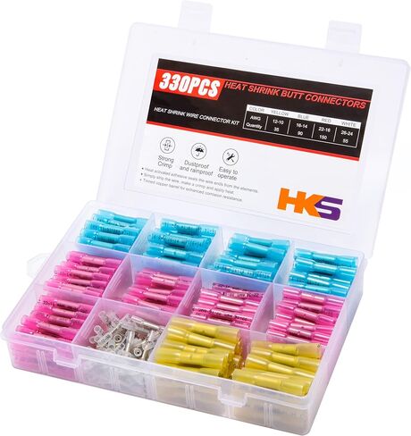 HKS Crimping Tool for Heat Shrink Connectors with 3 in 1 Stripper & 180PCS Marine Grade Heat Shrink Butt Connectors of Tinned Red Copper AWG 22-10 in Kuwait