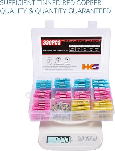 HKS Crimping Tool for Heat Shrink Connectors with 3 in 1 Stripper & 180PCS Marine Grade Heat Shrink Butt Connectors of Tinned Red Copper AWG 22-10 in Kuwait