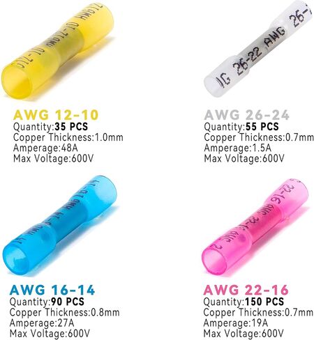 HKS Crimping Tool for Heat Shrink Connectors with 3 in 1 Stripper & 180PCS Marine Grade Heat Shrink Butt Connectors of Tinned Red Copper AWG 22-10 in Kuwait