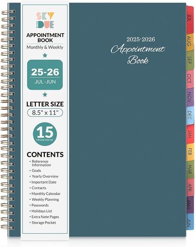 SKYDUE Appointment Book 2025-2026, Academic Hourly Planner from July 2025 - June 2026, 8.5" X 11" Weekly & Monthly Schedule Planner with 15-Minute Interval- Perfect for Daily Planning in Saudi Arabia