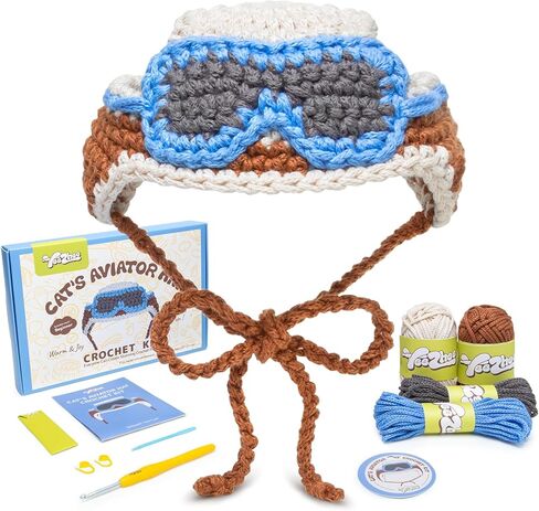 yeezhee crochet kit للمبتدئين المتوسطين والمتقدمين ، مجموعة كاتوشيت كات هات مع دروس فيديو خطوة بخطوة ، مجموعة قبعة للحيوانات الأليفة DIY مع ثقوب الأذن ، هدية الحياكة للأطفال البالغين ، الطيارون in Kuwait